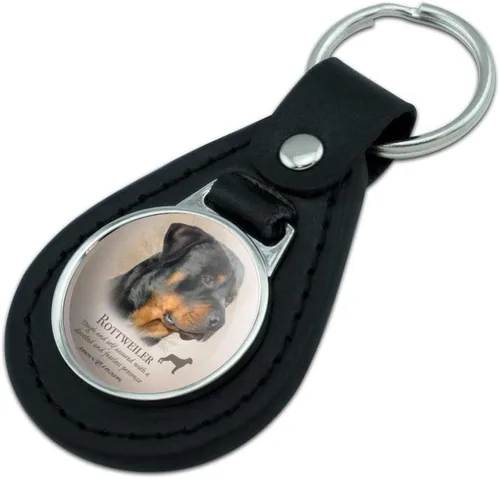 Vista 2 de GRAPHICS & MORE Llavero Rottweiler Rottie de cuero negro, Negro