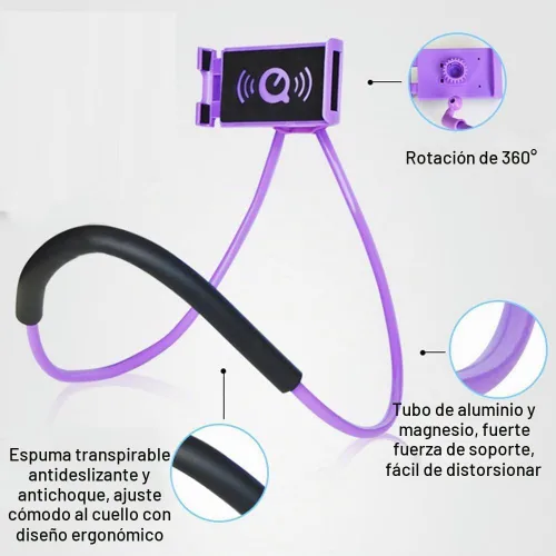 Vista 4 de Soporte de teléfono para el cuello - Soporte universal para colgar en el cuello, de uso sencillo, giratorio, con múltiples funciones, soporte Negro