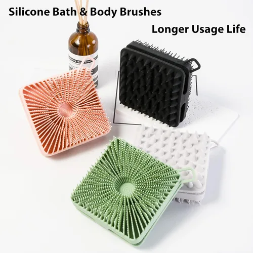 Vista 2 de 2 piezas cepillo exfoliante corporal de silicona, cepillo de champú corporal de silicona, esponja de silicona suave para piel sensible, masajeador