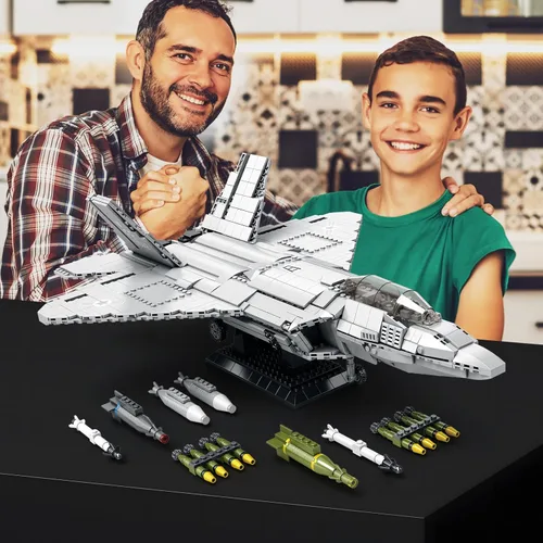 Vista 6 de JMBricklayer Conjunto de Bloques de Construcción del Avión de Combate F-22 Raptor, Juego de Construcción de Avión Militar, Conjuntos de Construcción