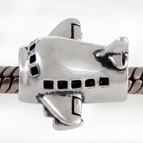 Vista 4 de Perlas de vuelo de viaje de plata fina de ley 925 para brazalete Airplane Charms.