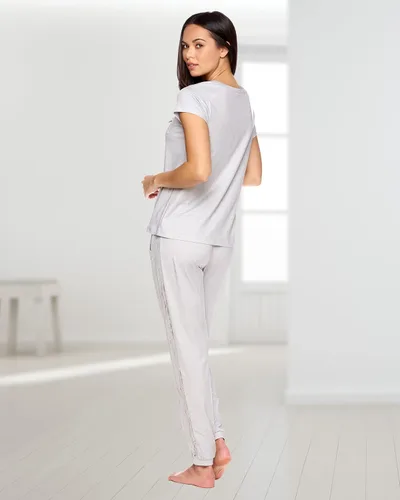 Vista 5 de bebe Conjunto de pijama para mujer, camisa de manga corta con pantalones de encaje para mujer