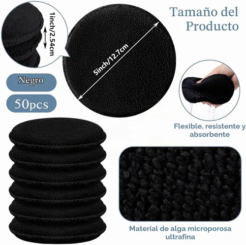 Vista 2 de Tanlade 50 almohadillas aplicadoras de cera de microfibra de 5 pulgadas Negro