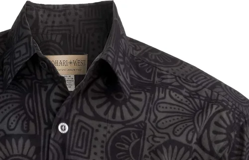 Vista 4 de Johari West Camisa de batik hawaiana tropical de verano de Antigua, Azul