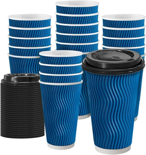 Vista 13 de Clawsoff Paquete de 100 tazas de café con tapas, de 8 onzas, desechables, aisladas, onduladas, para bebidas frías/calientes, oficina, hogar, tienda