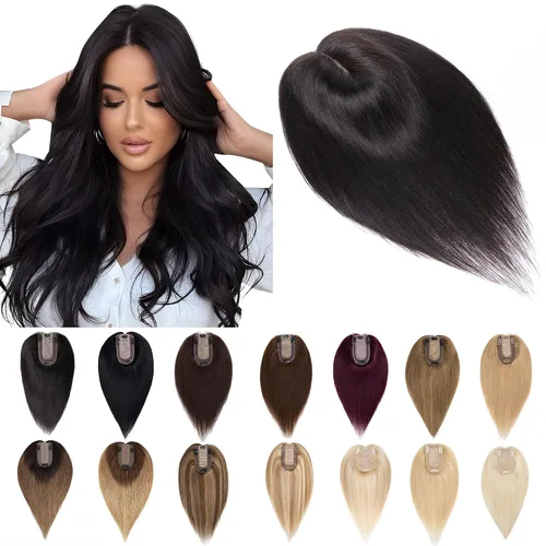 Vista 12 de SEGO Toppers para el cabello para mujer, cabello humano real con flequillo, 2.8 x 5.1 in, base de seda, 100% cabello humano Remy, clip en la parte