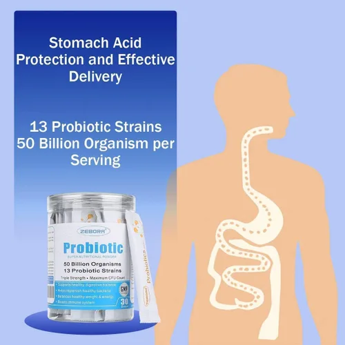 Vista 7 de ZEBORA Probióticos para mujeres, hombres y niños a partir de 3 años, prebióticos y probióticos en polvo para la salud digestiva e inmunológica