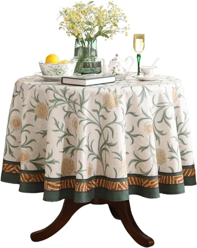 Vista 30 de [Usado] patdrea Mantel largo de lino de diseño verde para mesa rectangular, mantel vintage transpirable con patrón de frutas amarillas, funda