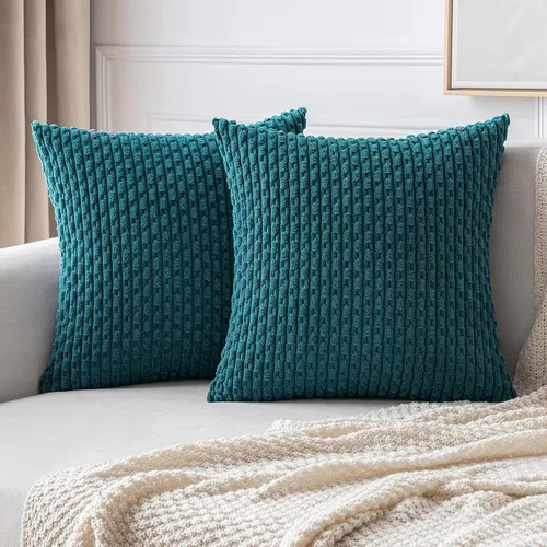 Vista 47 de MIULEE - Juego de 2 fundas decorativas cuadradas para cojines, de pana suave y con estilo campestre bohemio a rayas para decorar hogar, sofá, cama