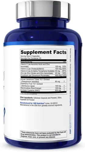 Vista 6 de 1MD Nutrition BreatheMD Suplemento de apoyo pulmonar y respiratorio Promueve un sistema inmunológico saludable con saúco, cromo y NAC 60