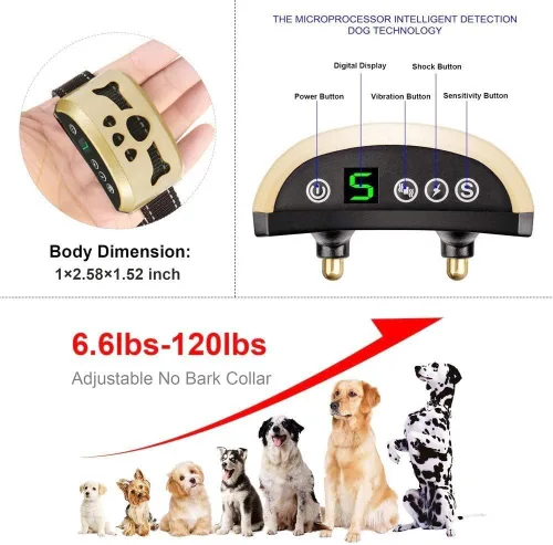 Vista 4 de Collar antiladridos para perro, 7 niveles ajustables de sensibilidad e intensidad, doble modo antiladridos recargable, impermeable, reflectante, sin