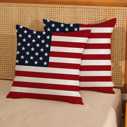 Vista 2 de Juego de 2 fundas de almohada para el 4 de julio, 16 x 16 pulgadas, Día de la Independencia, Día de los Caídos, decoración al aire libre, almohadas