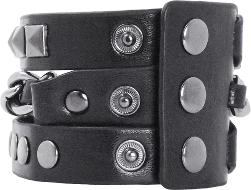 Vista 2 de Mandala Crafts Pulsera de cuero para hombre y mujer, pulsera punk para hombres y mujeres, pulsera gótica negra en capas, punk, con tachuelas