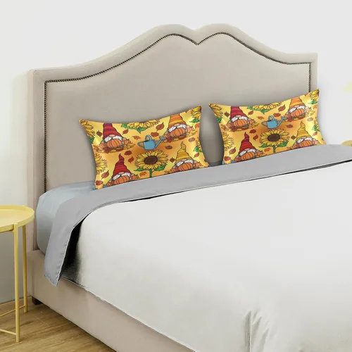 Vista 3 de Nander Funda de almohada de satén para cabello y piel, gnomo de calabaza otoñal, fundas de almohada de seda suave sin cremallera, funda de almohada