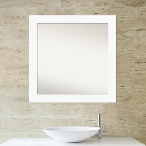 Vista 6 de Amanti Art Espejo de baño plateado para sobre el fregadero, espejo cuadrado de níquel cepillado de 30 x 30 pulgadas, marco moderno grande, se cuelga