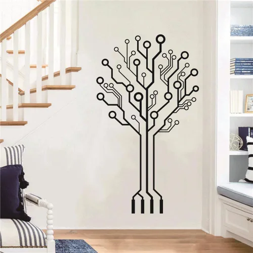 Vista 3 de Pegatinas de pared para placa de circuito de tecnología de oficina, software de computadora, árbol de ciencia, decoración de pared, arte extraíble
