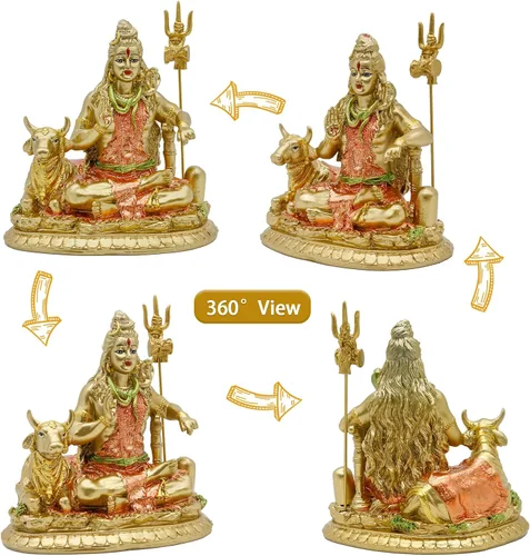 Vista 4 de Estatua de vaca hindú Dios Señor Shiva y Nandi - Escultura de ídolo de resina India Murti Shiva con Tridente Indio Casa Oficina Mandir Diwali Pooja