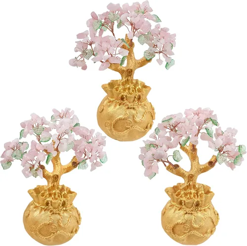 Vista 4 de Rockcloud Árbol de dinero de cristal con bolsa de dinero dorada, decoración de gabinete de Feng Shui para riqueza y suerte, adorno de bonsái