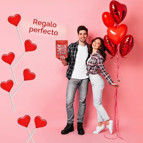 Vista 5 de 30 paletas pequeñas con forma de corazón rojo con sabor a fresa envueltas individualmente, 0.18 oz - Pops