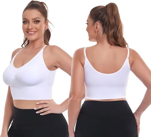 Vista 3 de PRETTYWELL Paquete de 3 sujetadores deportivos para mujer, brasier deportivo acolchado con espalda cruzada, sin costuras, camisetas sin mangas