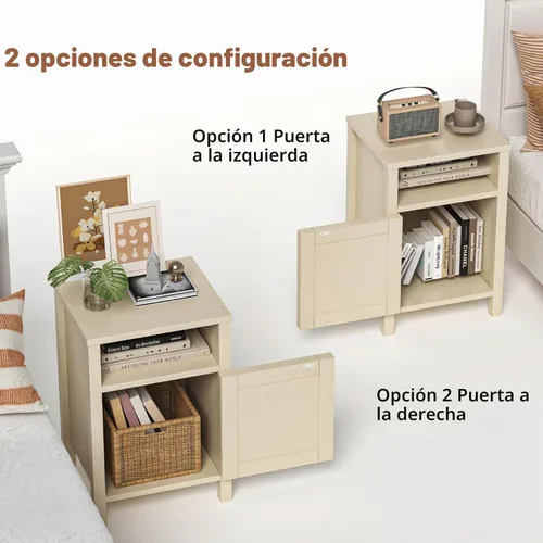 Vista 5 de Juego de 2 mesitas de noche de granja, mesa auxiliar lateral rústica vintage con almacenamiento, mesa auxiliar de madera con puerta de granero