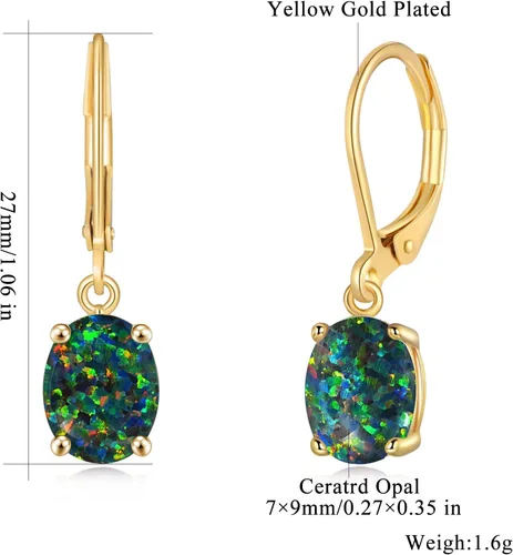 Vista 3 de CiNily Aretes colgantes de ópalo de corte ovalado para mujer, chapados en oro de 14 quilates, ópalo de fuego, chapado en rodio, aretes de gota