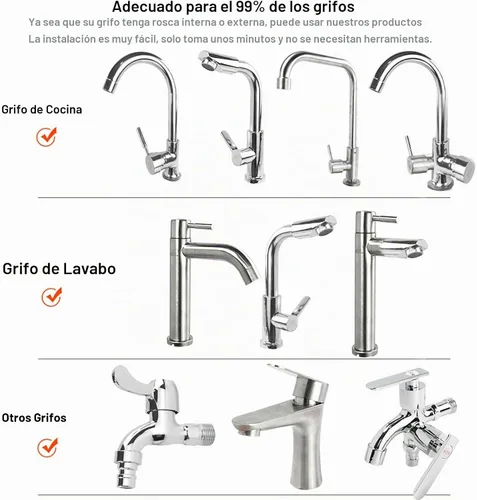 Vista 7 de Accesorio de rociador de llave, cabezal de llave de cocina de repuesto giratorio de 360° extensor de llave de 3 velocidades con adaptador universal