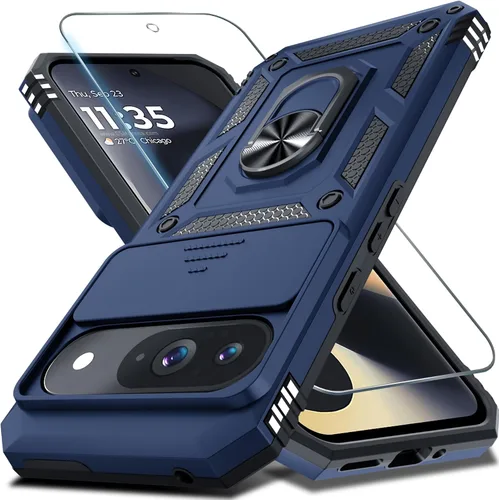 Vista 29 de Janmitta - Funda compatible con Google Pixel 9 Pro XL con cubierta deslizante para lente de cámara incorporada + protector de pantalla + soporte
