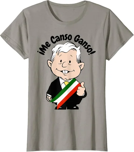 Vista 71 de AMLO Amlito Me Canso Ganso - Camiseta con diseño de dibujos animados mexicanos Gris Oscuro