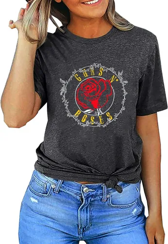 Vista 2 de Women Guns N' Roses Graphic Print Shirt Top Vintage Rock Music Tee Shirt Funny Letter Print Short Sleeve Band Shirt