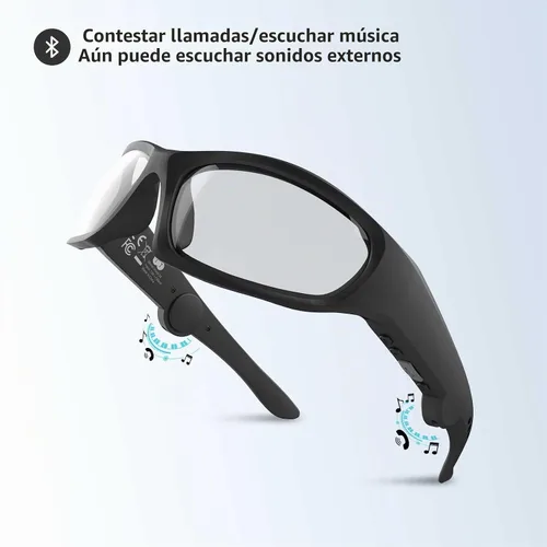 Vista 5 de Gafas de seguridad inteligentes Bluetooth para el trabajo, gafas de seguridad de audio con altavoz Bluetooth para hombres y mujeres, micrófono