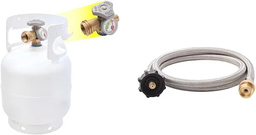 Vista 15 de Flame King YSN5LB-GAUGE - Cilindro de tanque de propano de acero de 5 libras con manómetro y válvulas OPD para parrillas y barbacoas, camping, pesca