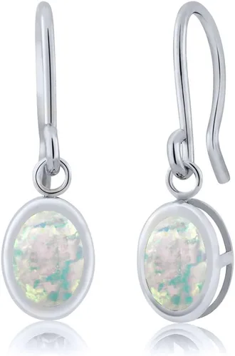 Vista 109 de Gem Stone King Aretes colgantes de plata de ley 925 de 0.276 x 0.197 in con piedra natal ovalada de alambre francés para mujer
