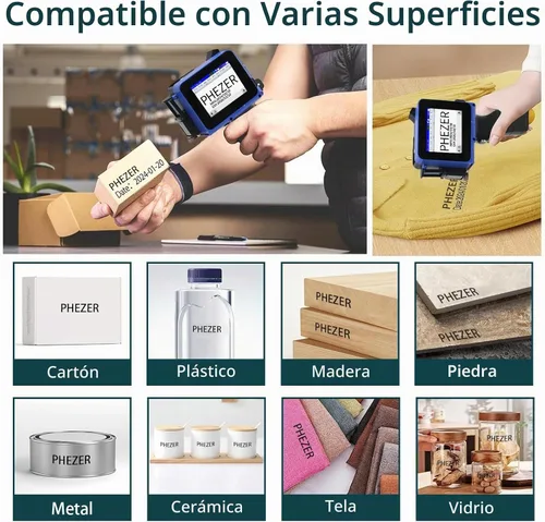 Vista 6 de Impresora de inyección de tinta mini de mano Phezer PC11 para superficie plana y curva, con pantalla táctil y cartucho de tinta de secado rápido