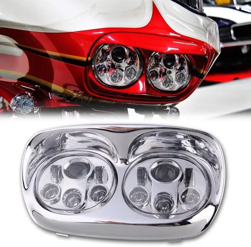 Vista 9 de SUNPIE Faro delantero LED cromado de 5-3/4 pulgadas, proyector de motocicleta, faros LED duales, compatible con accesorios Harley Road Glide Negro