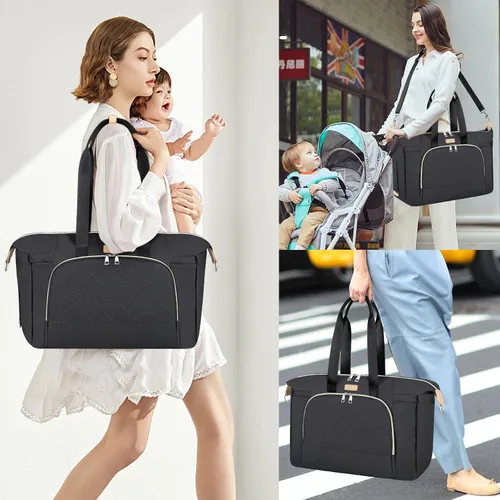 Vista 2 de ITIEZY Bolsa de pañales tipo tote para bebé - Bolsa grande para mamá con cambiador portátil, estuche para chupete, bolsas de hospital, bolsa