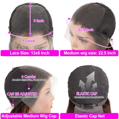 Vista 7 de Pelucas de encaje frontal HD de 13 x 6 pulgadas, densidad del 250 %, cabello humano 100% humano, sin pegamento, pelucas de cabello humano lacio