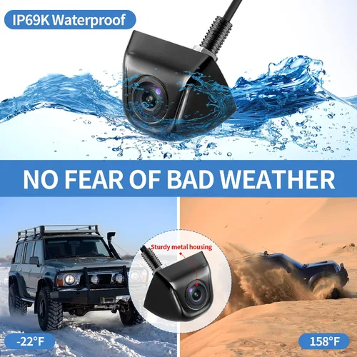 Vista 3 de Cámara de retroceso/frontal/lateral, HD 720P Metal OEM estilo 170 grados gran angular IP69K impermeable visión nocturna transparente cámara de Negro