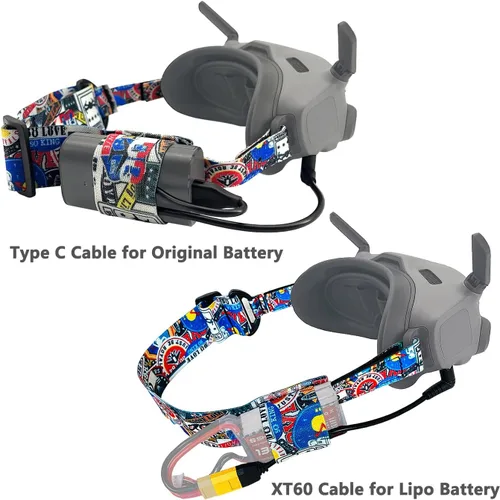 Vista 3 de Cable de alimentación XT60 macho enchufe para DJI Avata Goggles 2 Lipo batería, correa para la cabeza para DJI Avata Goggles 2 accesorios de peine