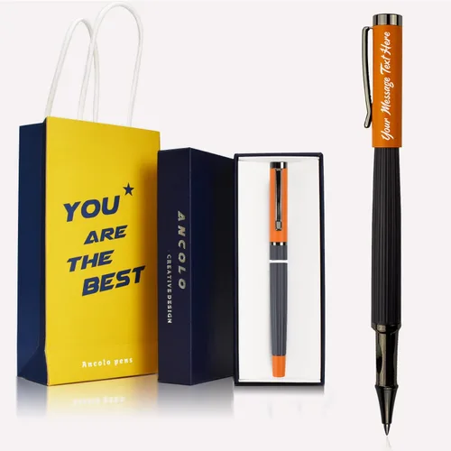 Vista 10 de Ancolo Bolígrafos de rodillo personalizados, punta media, con caja de regalo, tarjeta de regalo, bonito regalo de recuerdo, grabado con tu