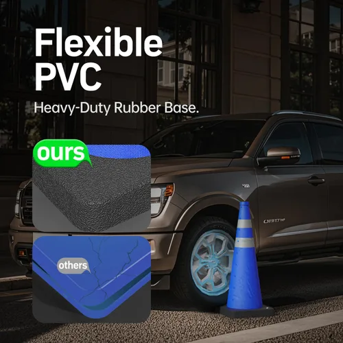 Vista 3 de BATTIFE [1 Paquete] Conos azules plegables de seguridad de tráfico de 28 pulgadas con base negra pesada, conos emergentes multiusos con collar