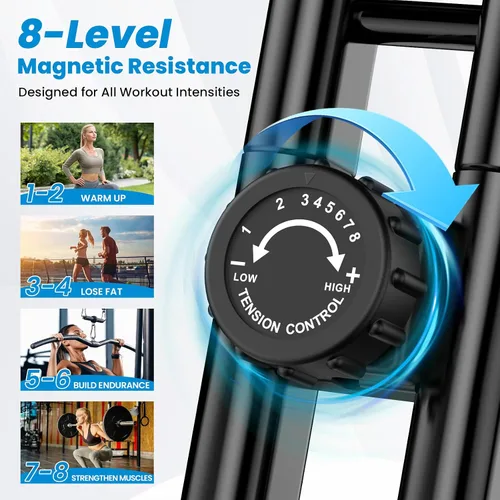 Vista 7 de Bicicleta estática plegable, bicicletas estacionarias multifuncionales para interiores para el hogar con resistencia magnética de 8 niveles