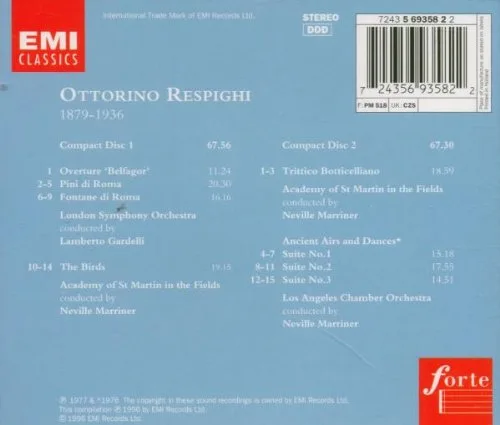 Vista 2 de Ottorino Respighi Orchestral Works - Belfagor OverturePines of RomeFountains of RomeThe BirdsThree Botticelli PicturesAncient Airs and Dances