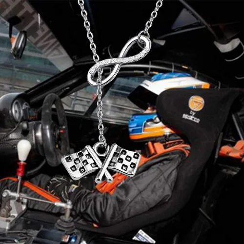 Vista 5 de Collar de banderas de carreras, collar con colgante de cadena en Y, regalo para carreras de coches y motocross, para aficionados a carreras