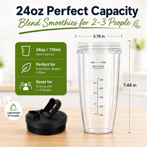 Vista 3 de Vasos de licuadora de repuesto para Ninja, vasos de licuadora Ninja de 24 onzas con tapas para llevar compatibles con Ninja BN401, BL450, BL456
