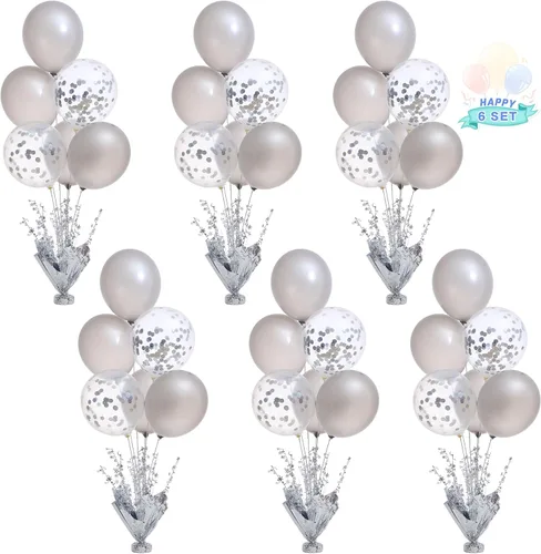 Vista 7 de 2 Juego de Globos de Mesa Negros con Spray de Aluminio para Centro de Mesa con Globos Negros y de Confeti, Kit de Soporte para Decoración de Mesa