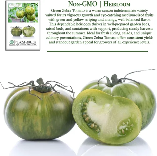 Vista 3 de Semillas de tomate Green Zebra (Solanum lycopersicum) – Más de 50 semillas tradicionales no transgénicas de Isla's Garden Seeds, tomates verdes a