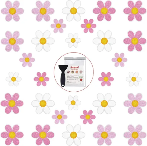 Vista 12 de Secopad 10 calcomanías antideslizantes para bañera de flores con raspador, multicolor