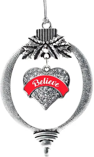 Vista 107 de Inspired Silver - Red Merry - Adorno de Navidad plateado - Adorno de árbol de Navidad con dije de corazón con circonita cúbica - Decoración colgante