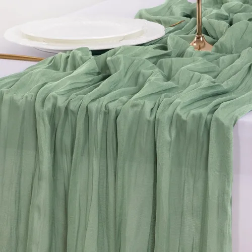 Vista 17 de Socomi Camino de mesa beige para primavera y Pascua, camino de mesa de 170 pulgadas, paño de queso de 14 pies, gasa bohemia rústica para decoración